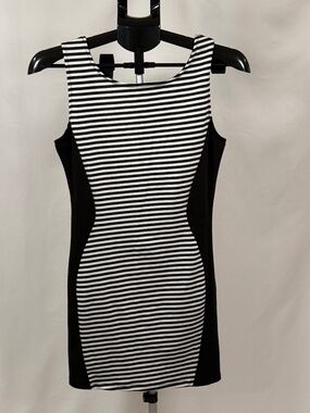 Deb Black White Striped Bodycon Dress M